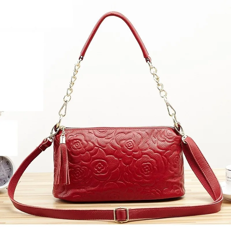 

Fashion Women Genuine Floral Embossed Leather Handbag Vintage Trend Female Crossbody Messenger Shoulder Bag Ladies Tote Bags New