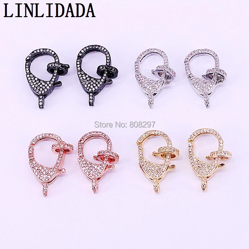 

High Quality 10Pcs Cubic Zirconia Paved Copper Lobster Clasp, 12 * 23 mm, Pave CZ Clasp Bracelets / Necklaces Jewelry Findings