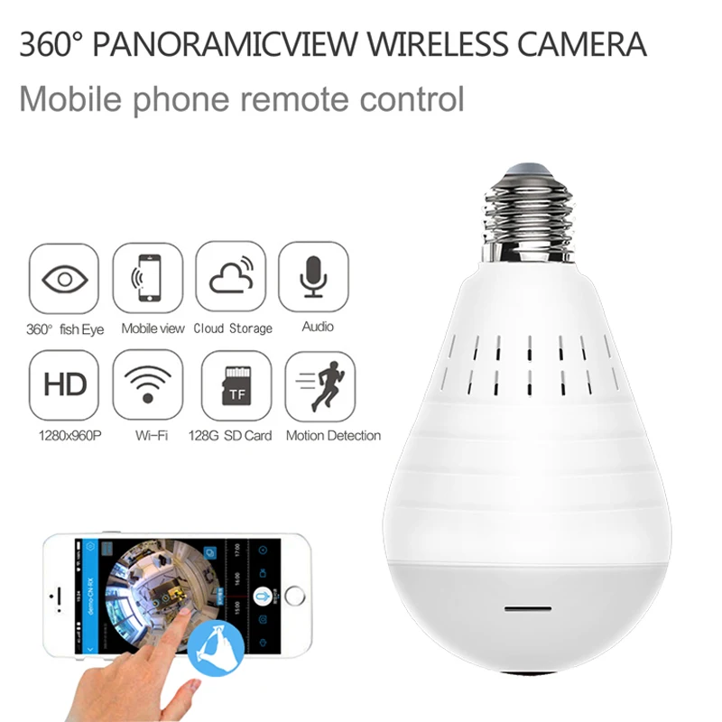 Wi Fi камера JIENUO 360 градусов двусторонняя аудиосвязь белая лампочка панорамная 960P