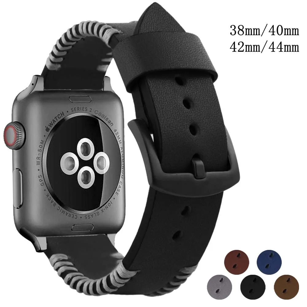 Кожаный ремешок для часов Apple Watch 42 мм 38 мм/44 40 серия 4/3/2/1 iWatch СИНИЙ Масляный воск