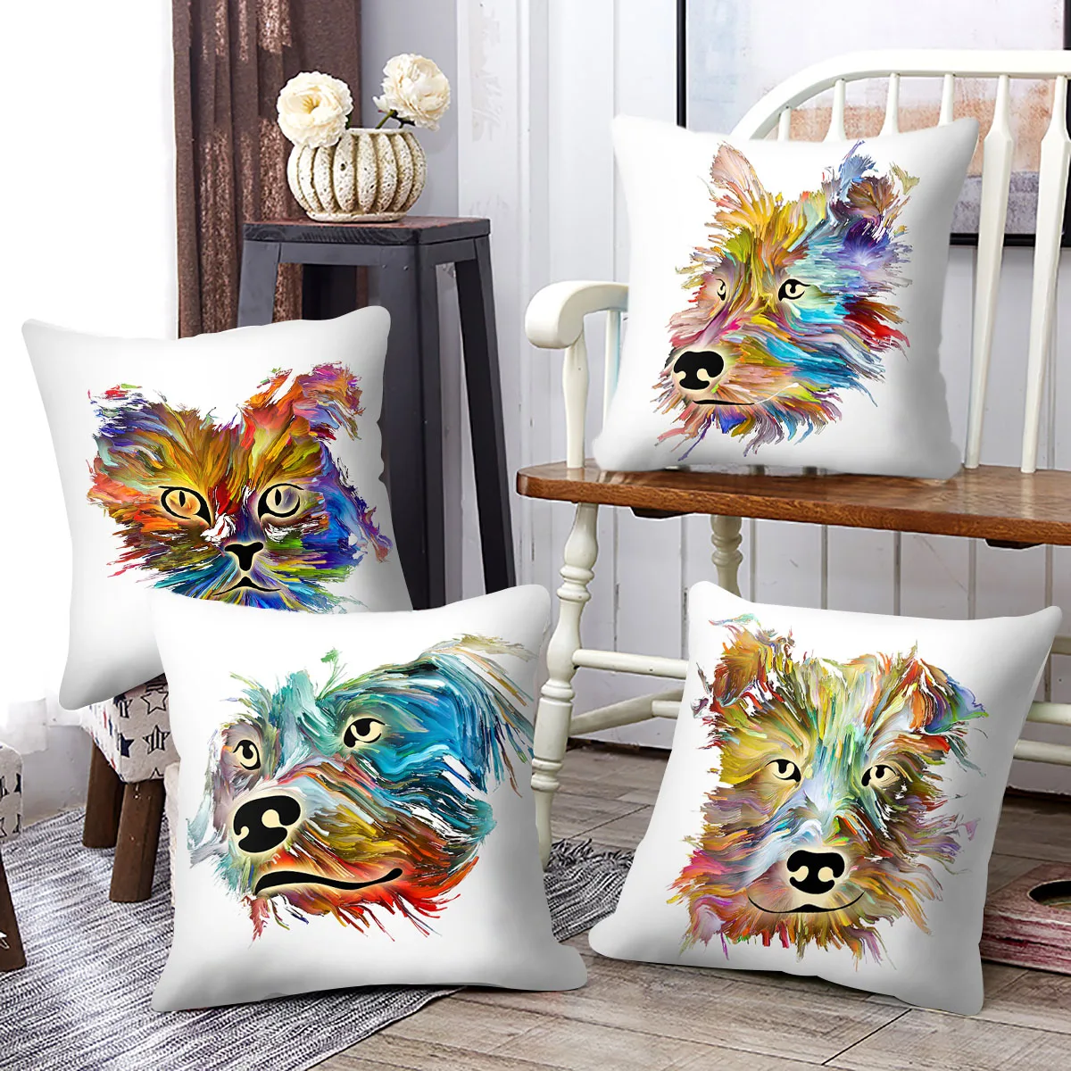 

Home Fashion Cute Cat Lion Animal Print Pillow Case Room Soft Square Shape Seat Waist Rest Pillowcase