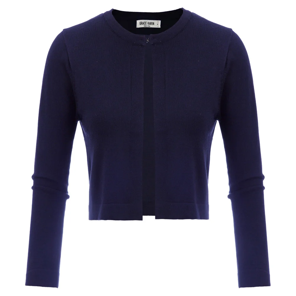 

GK Women's shrug bolero 3/4 Sleeve Crew Neck Cropped solid color slim vintage elegant Knitwear Knitting Coat Cardigan jacket top