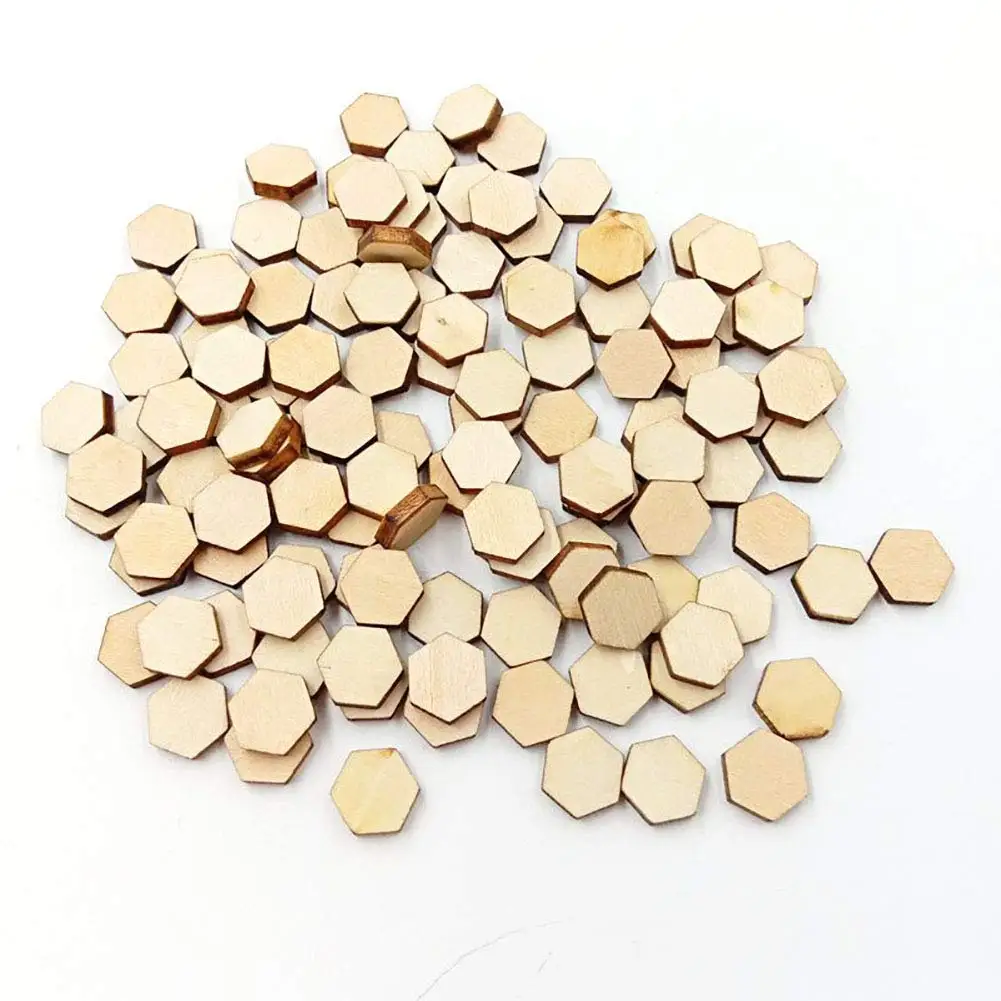 200 шт 10 мм 0,39 дюймов деревянная Шестигранная форма выреза НЕОБРАБОТАННАЯ деревянная мозаичная плитка для домашнего украшения для самодельного изготовления