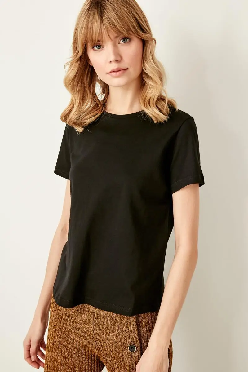 Trendyol черный велосипед шеи хлопок Базовые Трикотажные футболки TWOSS19BO0065|Футболки| |