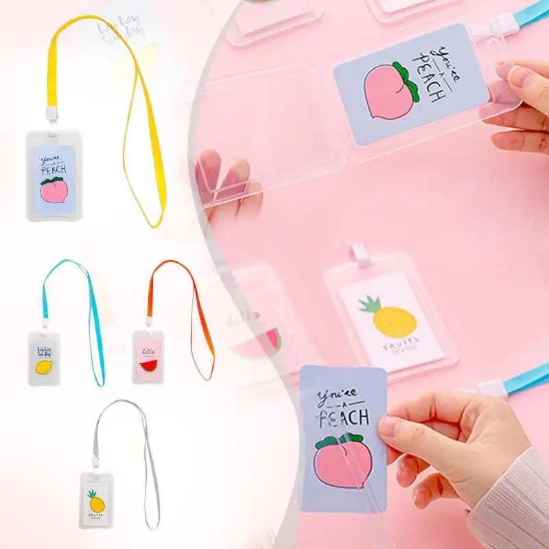 

Cartoon Lanyard Transparent Card Cover Credit Card Holder Students Bus Cards Case Work Identity Badge Business Cards Protector
