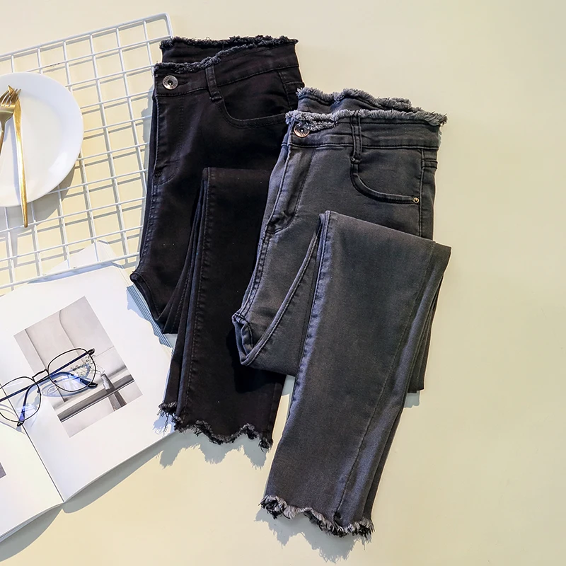 Women Both Side Knee Big Hole Lift Hips Jeans Sexy Skinny