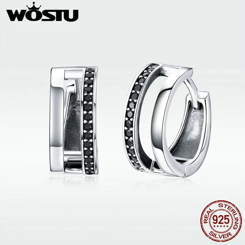 

WOSTU Top Sale 925 Sterling Silver Black CZ Simple Stud Earrings For Women Authentic Silver Earring Party Jewelry Gift DXE444