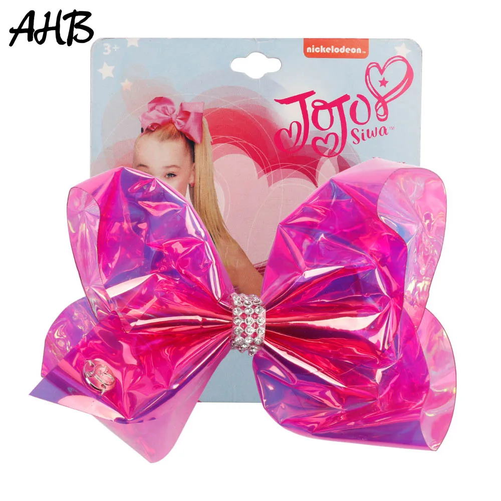 

AHB Fashion 5.5" Transparent Hair Bows for Girls Hair Clips with Rhinestone Party Hairgrips Soft Leather Kids Hair Accessories