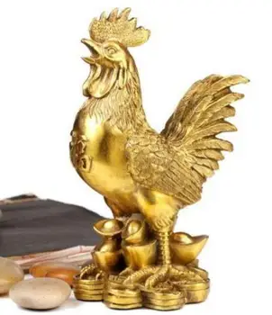 

Collection Chinese Brass Carved Zodiac Animal Chicken Carry Gold Coin Yuan Bao Exquisite Small Statues