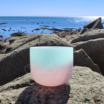

440HZ 12 Inch Mint Green Light Pink Quartz Crystal Singing Bowl C D E F G A B Chakra 12"