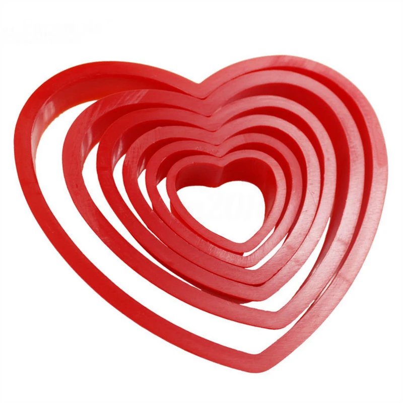 6Pcs/set Red Heart Shaped Cookie Cutter Biscuit Mold Mould Cake Baking Tool Plastic - Image 5