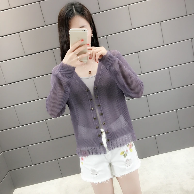 2019 Summer Kimono Cardigan V-Neck Long Sleeve Female Tops sunscreen air conditioning shirt Women Knitted Cardigan Coat