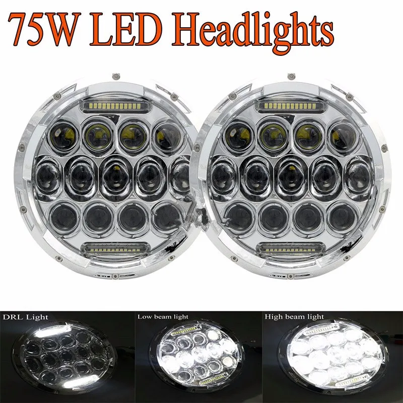 75W 7 inch Round LED Headlight Bulb for Jeep Wrangler JK Hummer H1 H2
