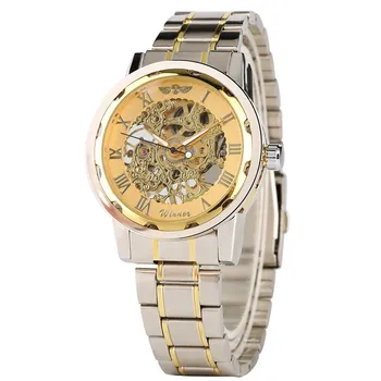 

Transparent Watch Men's Mechanical Wristwatch Hand Winding Skeleton Watch Roman Numerals Display Winner Brand Man Clock reloj