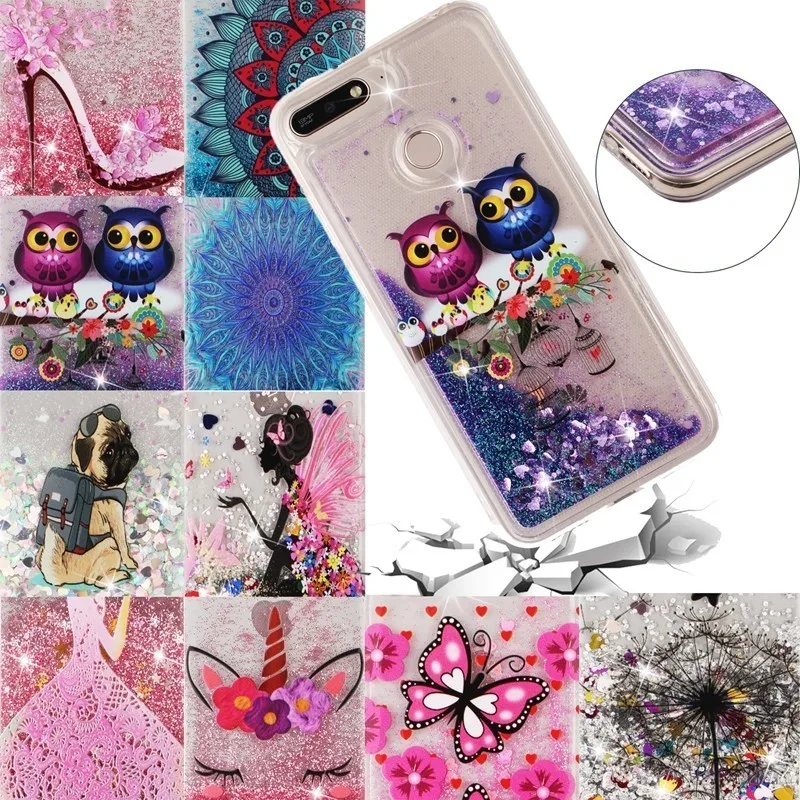 

Flowing Water Liquid Case For Huawei Honor 7A Pro Girl Quicksand Glitter Star TPU Soft Capa For Huawei Y6 2018 Back Cover Coque