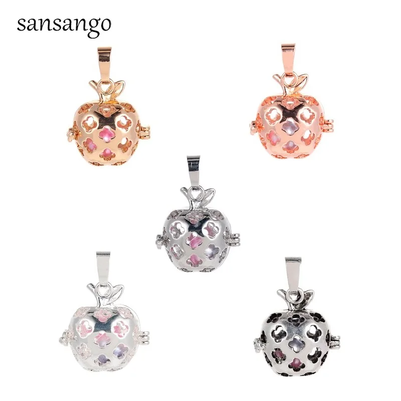 

Fashion Silver Gold Apple Pearl Cage Jewelry Findings Cage Locket Pendant Essential Oil Diffuser DIY Necklace For Unisex Jewelry