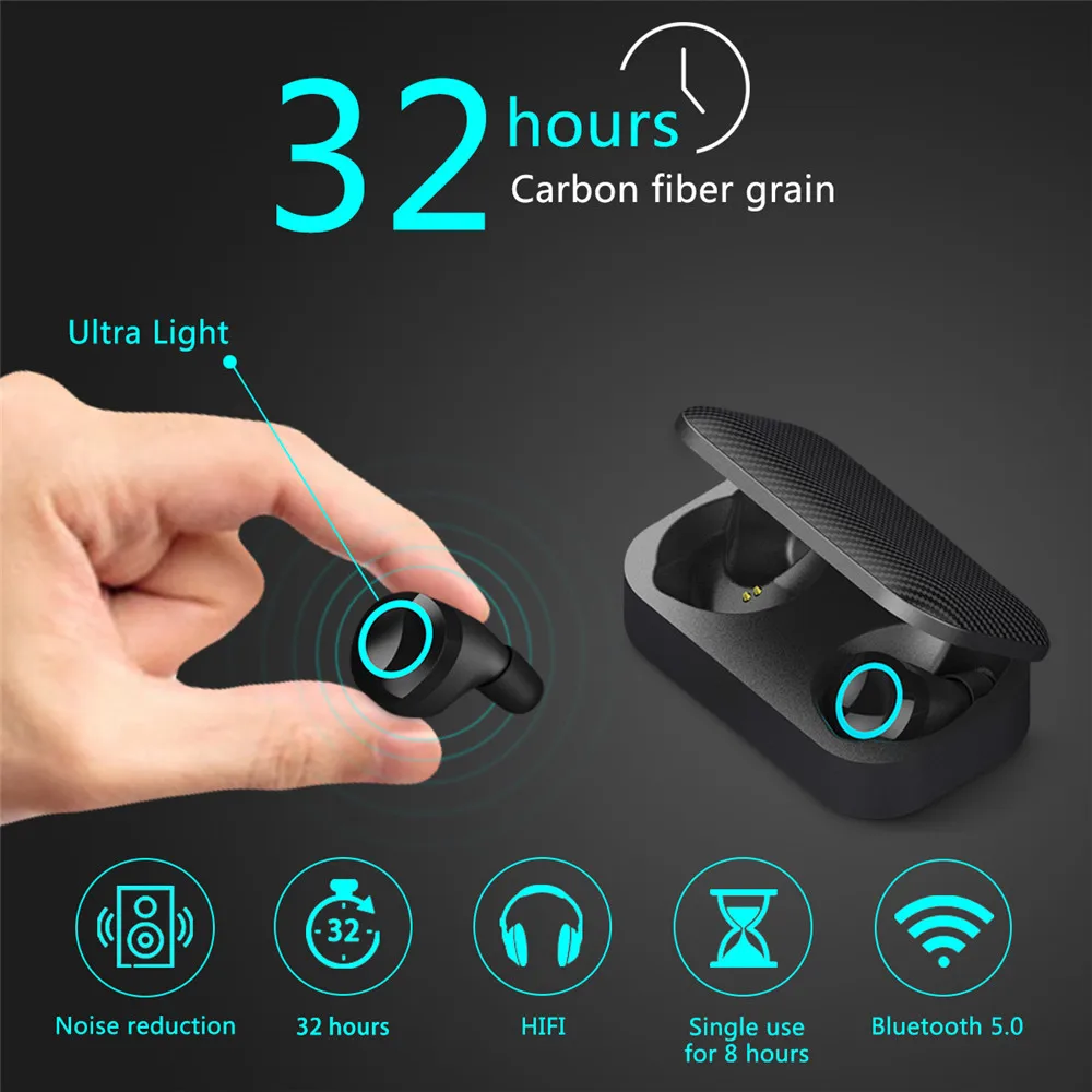 

TWS True Wireless Mini Earphone Bluetooth 5.0 Sports Waterproof Touch 3D Stereo HiFi In-Ear Earbuds Noise Canceling