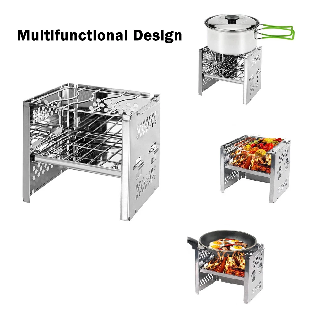 

Potable Folding Stainless Steel Picnic BBQ Charcoal Grills Outdoor Wood Burning Camp Grills For Barbecue Outdoor Hiking Camping
