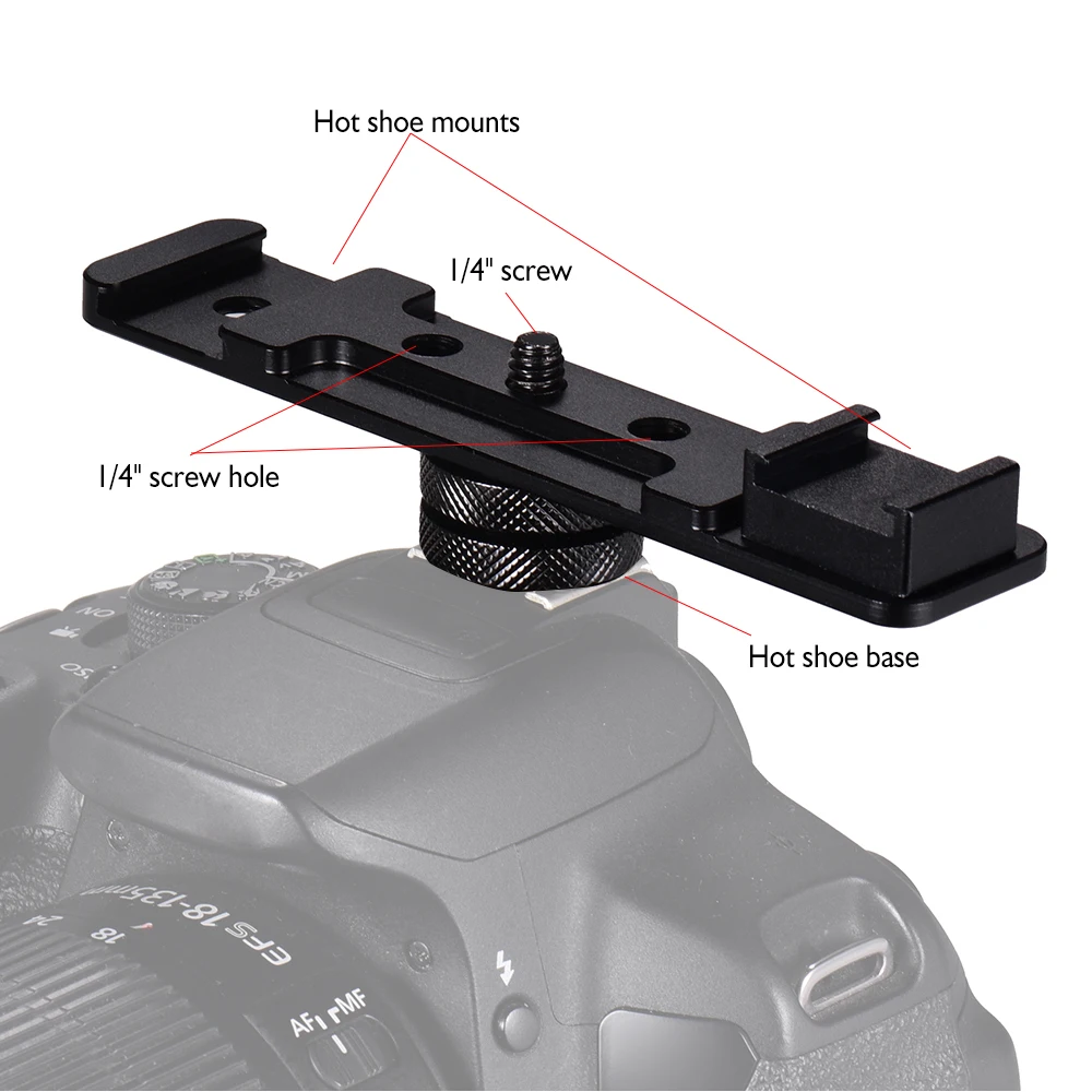 1/" Винтовые крепления DSLR камеры двойной Горячий башмак Удлинитель кронштейн адаптер держатель для вспышки Speedlite светодиодный видео светильник Mic