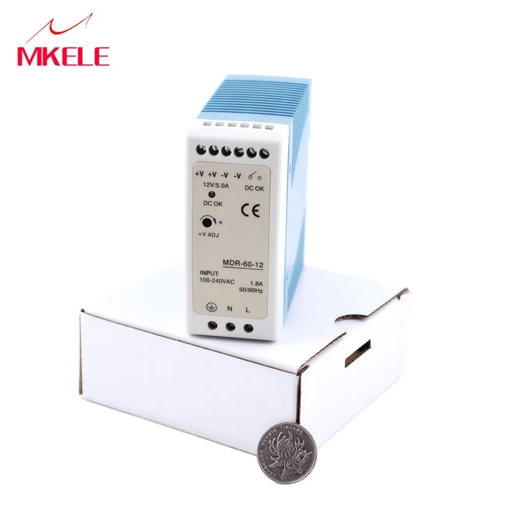 Hoge Kwaliteit MDR 60 din рейка Voeding 50 Вт 5В 10А трансформатор DC ватт Ac Dc преобразователь 1.8A/115В