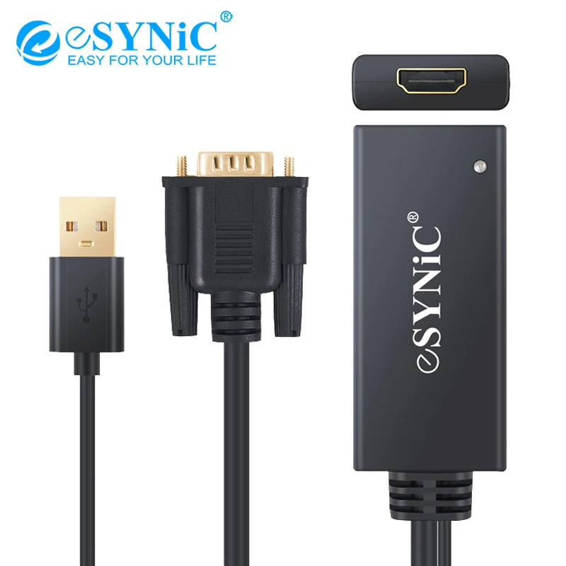 

Esynic VGA To HDMI Adapter Converter With Audio Supports 1080P Converts VGA Video USB 2CH Audio To HDMI For Notebook To HDTV