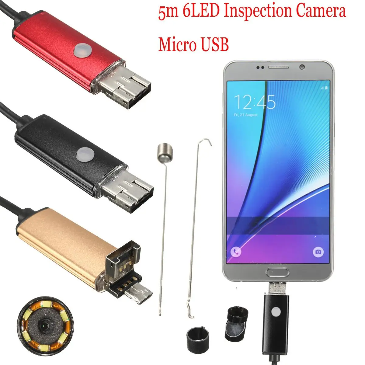 

1Pcs Safurance 2IN1 5M 6 LED Mini Android Endoscope Waterproof Micro USB Inspection Video Camera Android PC