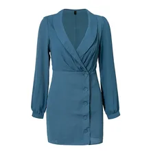 2019 Spring Women Long Sleeve Button Chiffon Dresses Sexy V-neck Mini Dress Ladies Solid Vintage High Waist Dress Plus Size wbctw xxs 7xl plus size faux leather dress 2018 solid three quarter sleeve high waist winter spring women dress mini pu dress