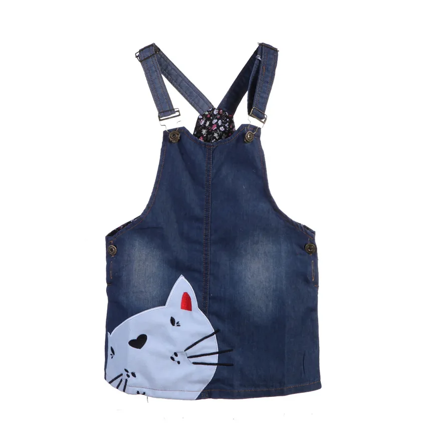 

pudcoco USA Stock Cute Cat Baby Girls Toddler Denim Dress Clothes Girls Toddler Denim Jeans baby girl