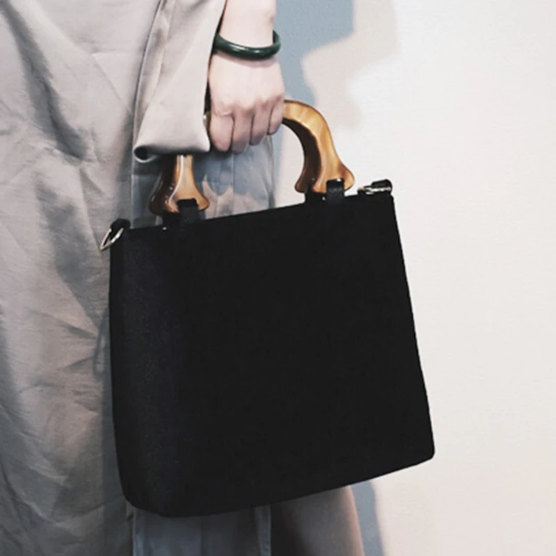 

[Super Seabob] 2019 Spring Summer Woman New Stylish Black Color Double Handles Single Straps Velvet Shoulder Bag All Match LM089