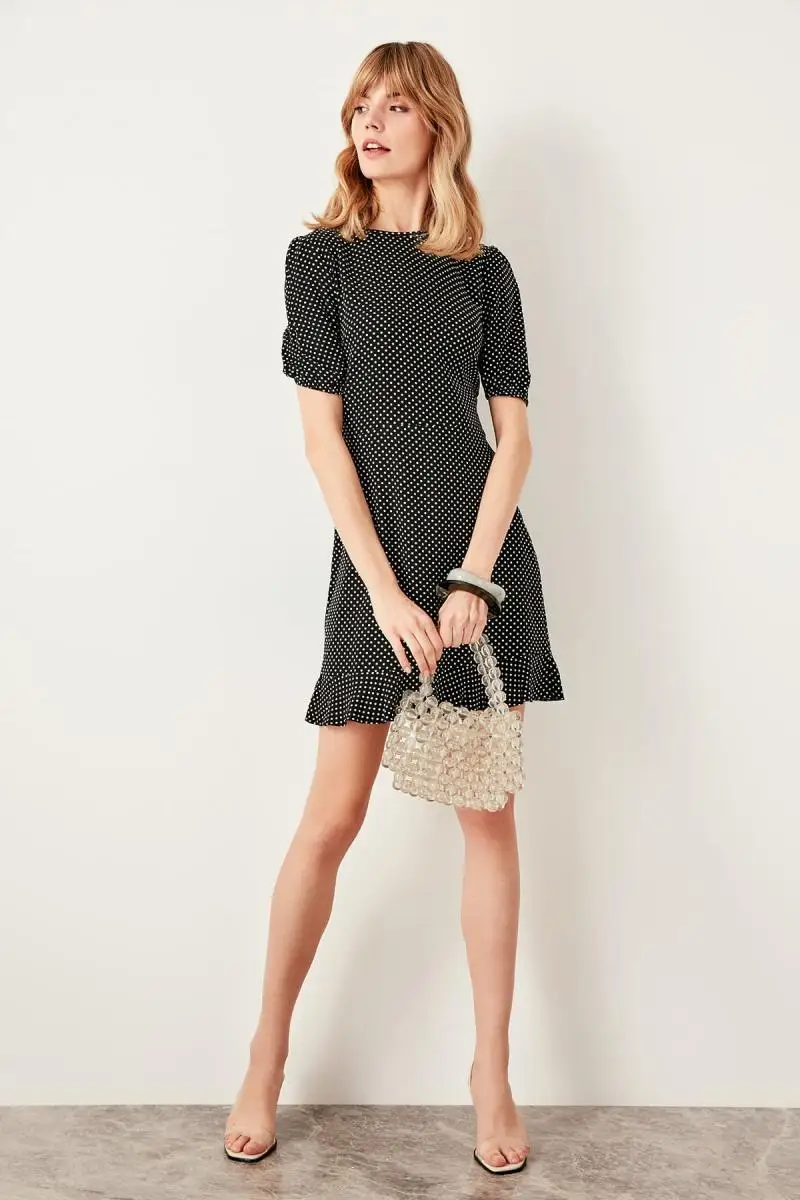 Trendyol черное платье в горошек TWOSS19LJ0138 | Женская одежда