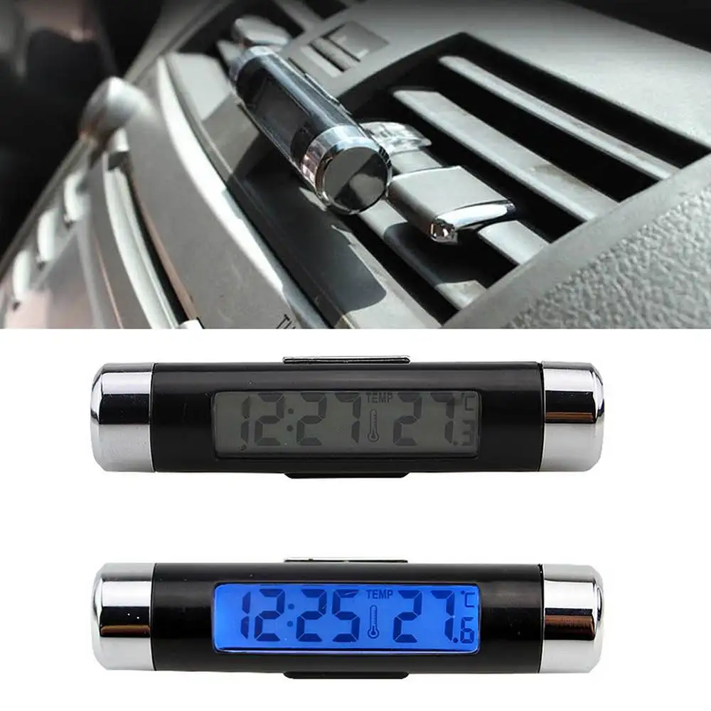 

2 in 1 Digital LCD Display Screen Hygrometer Thermometer Car Time Clock Car Styling Backlight Auto Accessories Air Vent Outlet