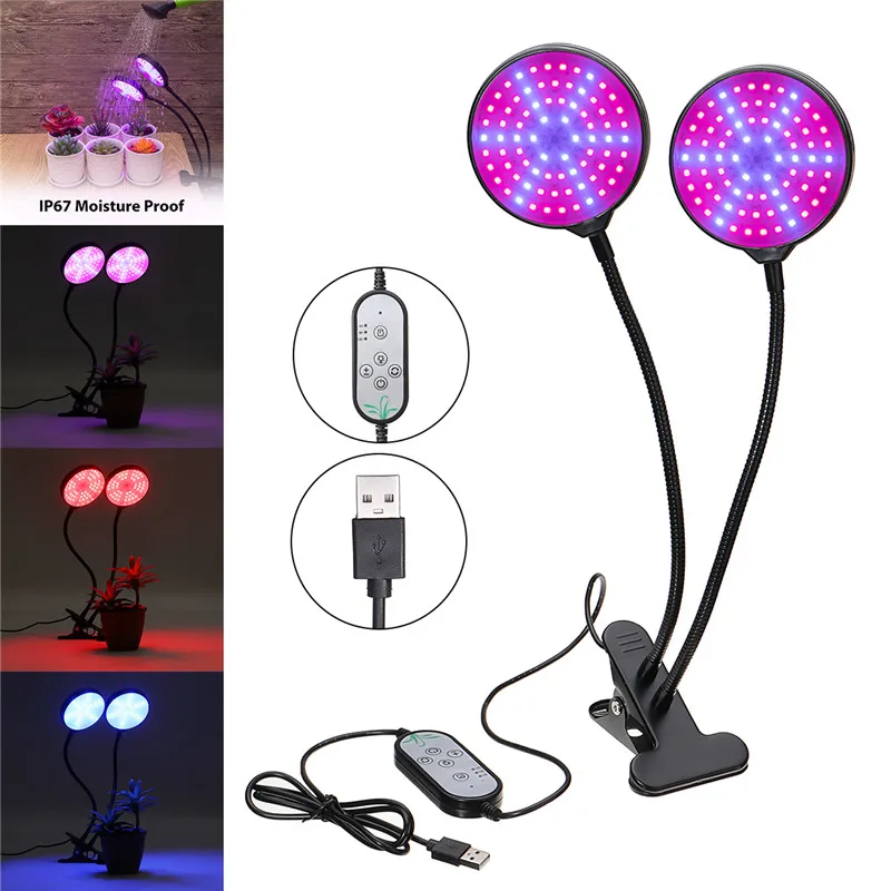 

CLAITE DC5V 30W 78 LED Double Head Lamp LED Grow Light with Clip USB Powered Timing Dimmable Red Blue LED Plant Grow Light