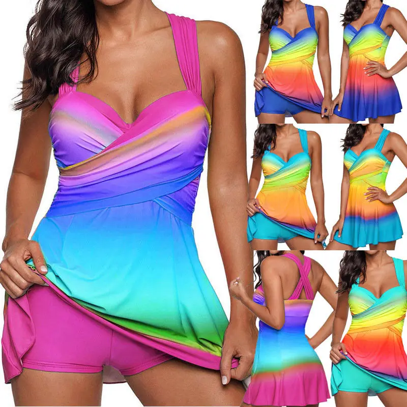 

Hirigin Summer Women's Swimsuit Plus Size Two Pieces Tankini Set Swimdress Tribal Print Swimsuit Bathing Suit