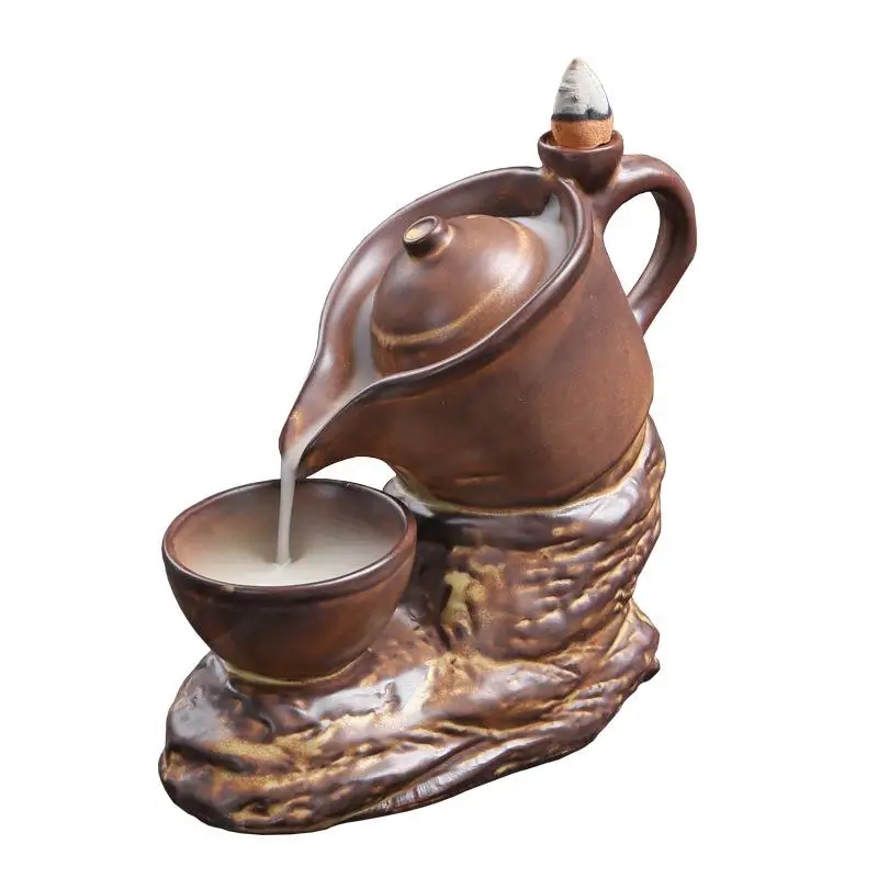 

Teapot Backflow Incense Burner Smoke Waterfall Incense Burner Holder Brown Ceramic Incense Censer Use In Home Office Teahouse