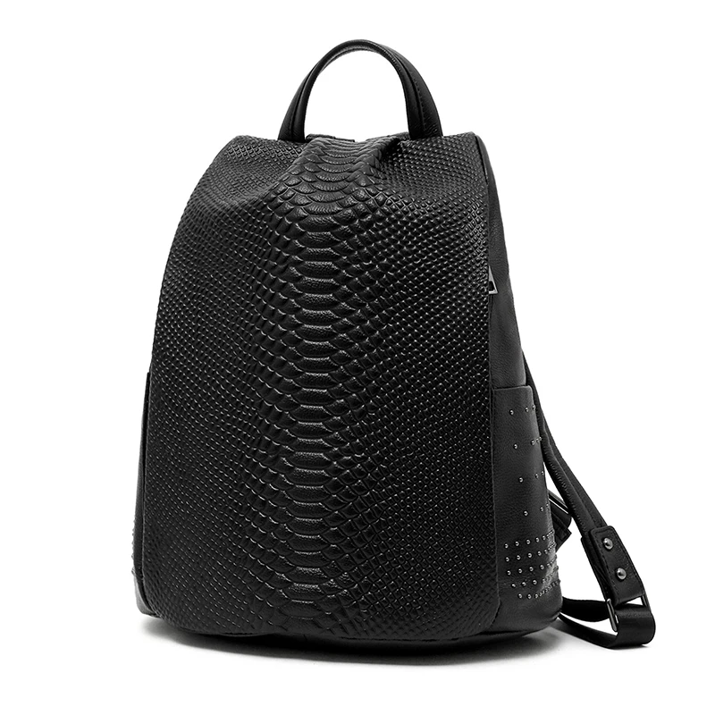 

Paste Famous Brand Serpentine Pattern Real Leather Women Backpack Luxury Elegant Female Knapsack Teenager High School Bag