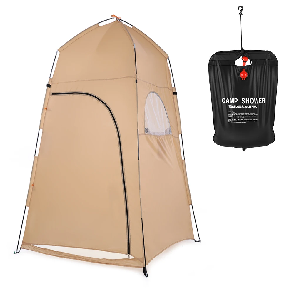 

TOMSHOO Outdoor Shower Bath Tent Changing Room Beach Tent Privacy Toilet Camping Tent with 20L/5 Gallons Solar Shower Bag