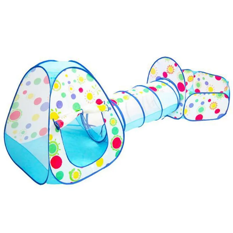 

3 In 1 Set Colorful Dot Crawling Tunnel + Play Tents + Baby Ocean Ball Pool Foldable Kids Play Game House Set Playing Basketball