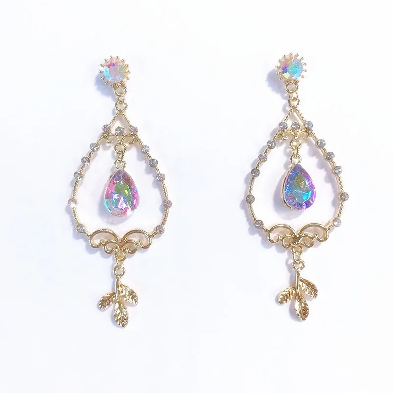 

2019 New Elegant Color Crystal Earrings Water Color Hollow Sweet Out Drop Earrings For Women Wedding Party Costume Jewelry Gift