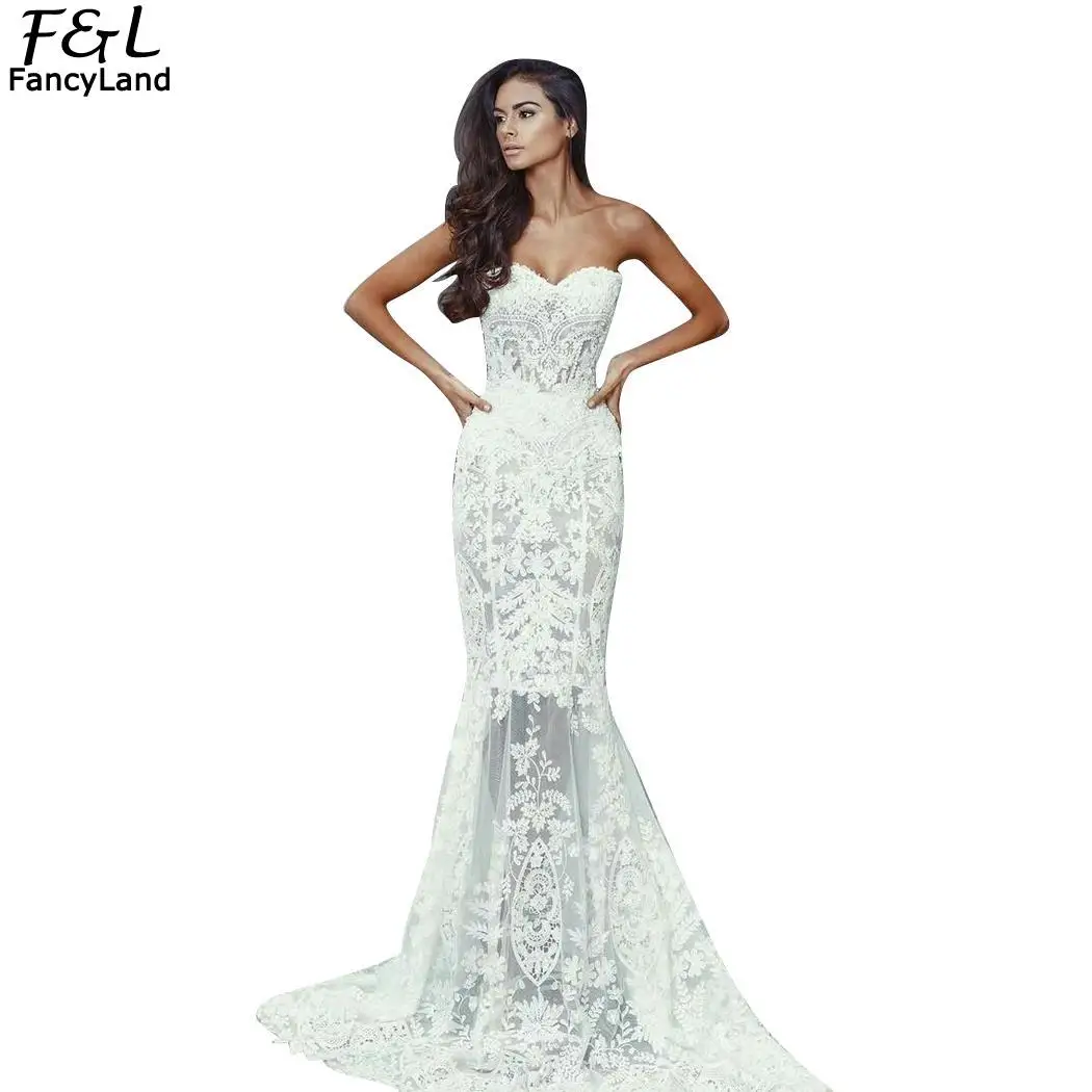 

Sexy Lace Dress Women Lace Floral 2019 Summer Dress Strapless Sleeveless Slim Events Backless Zipper Long Maxi Party Dresses