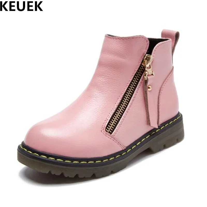 

New Children Boots Boys Girls Genuine Leather Martin boots Baby Toddler With Plush Ankle Motorcycle boots Kids Snow Boots 04