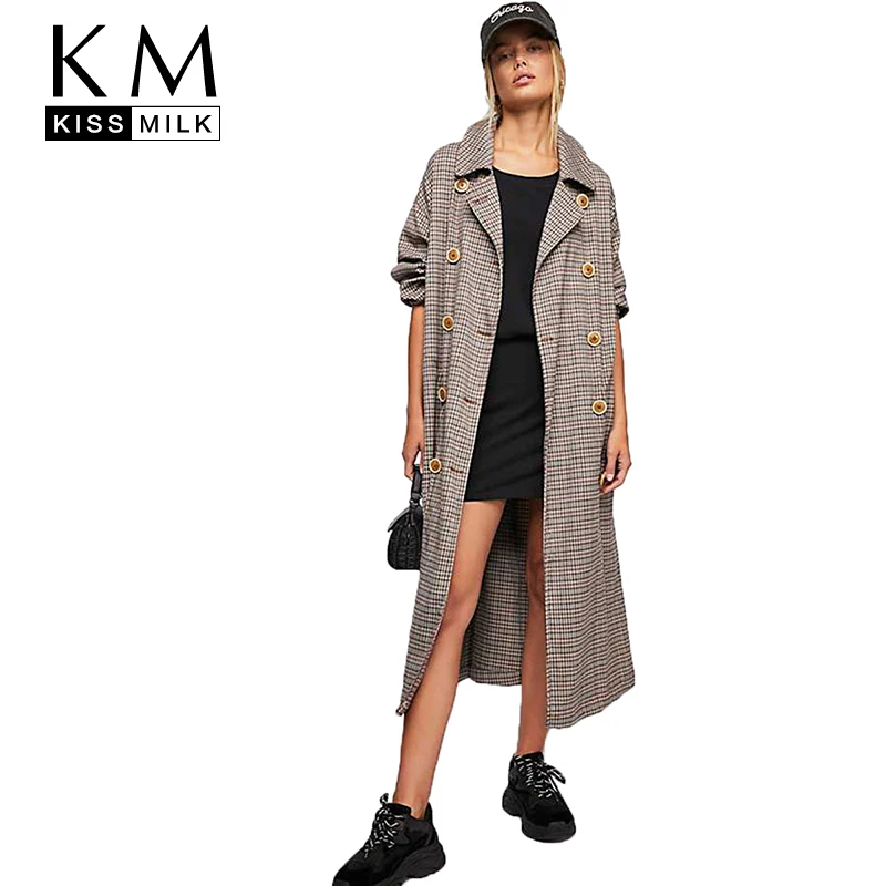 

Kissmilk European And American Big Code Restoring Style Grain Back Waist Drape Double Line Buckle Slender Style Windbreaker