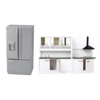 

1:12 Scale Dollhouse Furniture Set Wooden Kitchen Fridge Cabinet Model Miniature Doll House Accessories Decoration Toys