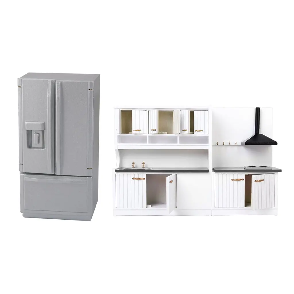  1:12 Scale Dollhouse Furniture Set Wooden Kitchen Fridge Cabinet Model Miniature Doll House Accesso - 32973848000