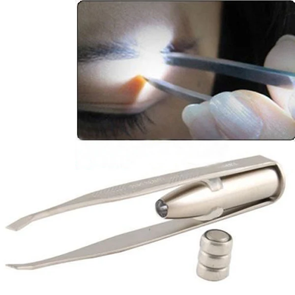 

1Pc Useful Cosmetic Makeup Kit Stainless Steel Hair Removal Eyebrow Eyelash Tweezers With LED Light With Battery