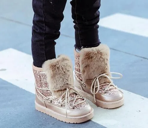 

Cute girls sequins snow boots children plush warm winter boots children's non-slip boots girls princess boots women's shoes