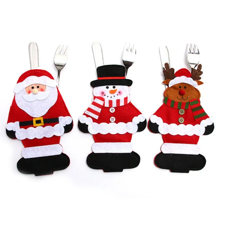 

3Pcs/Set Xmas Ornament New Year Christmas Decoration for Home Table Decor Cutlery Pocket Fork&Knife Tableware Pouch
