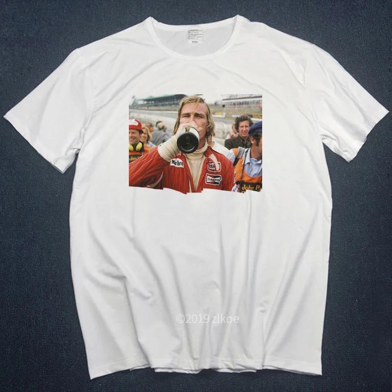 

summer white tops men tops 2019 Clothing F1 Car Styling James Hunt Printed T Shirt Fashion Novelty Short Sleeve Tee streetwear