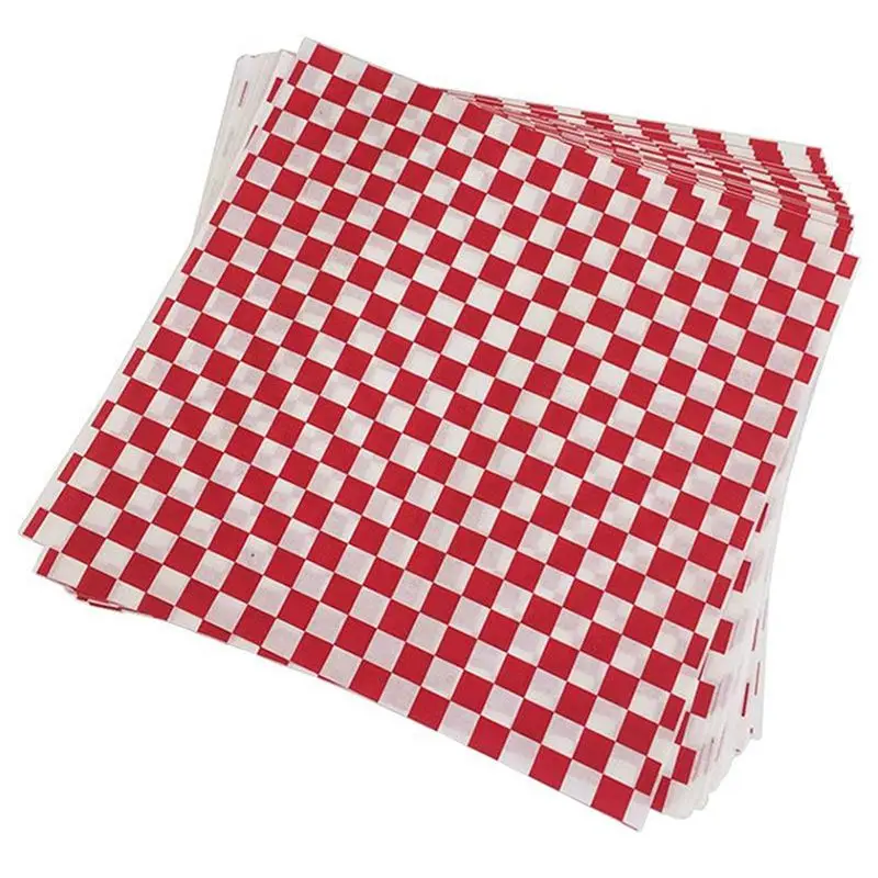 100 PCS checkered deli candy basket liner Food Wrap Papers Fat Repellent Sandwich Burger Packing Red and White | Дом и сад