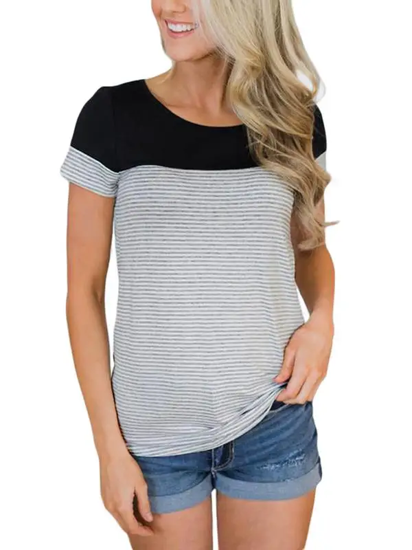 2019 Plus Size Women Summer T-shirts Ladies Clothing Color Block Striped Short Sleeve Large Size T-shirt For Female New Arrival 2019 Plus Size Women Summer T-shirts Ladies Clothing Color Block Striped Short Sleeve Large Size T-shirt For Female New Arrival