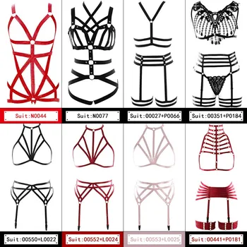 

Body Harness See Through Pastel Gothic Cage Harness Bra Strappy Women Elastic Sexy Lingerie Set Full Bondage Garter Belt
